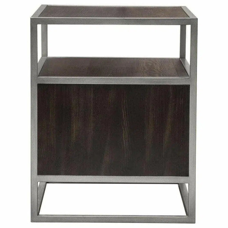 2-Door End Table in Dark Brown With Silver Metal Frame Nightstands LOOMLAN By Diamond Sofa