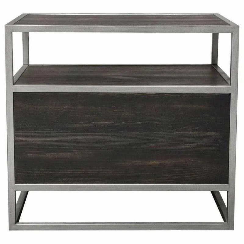 2-Door End Table in Dark Brown With Silver Metal Frame Nightstands LOOMLAN By Diamond Sofa