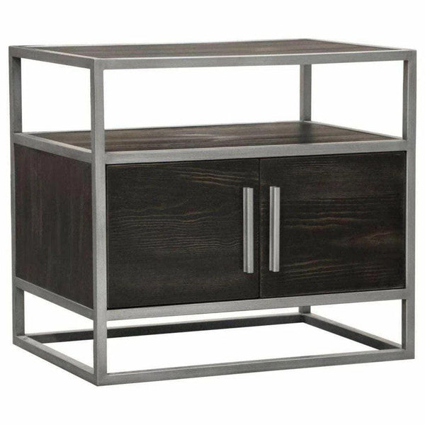 2-Door End Table in Dark Brown With Silver Metal Frame Nightstands LOOMLAN By Diamond Sofa