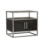 2-Door End Table in Dark Brown With Silver Metal Frame