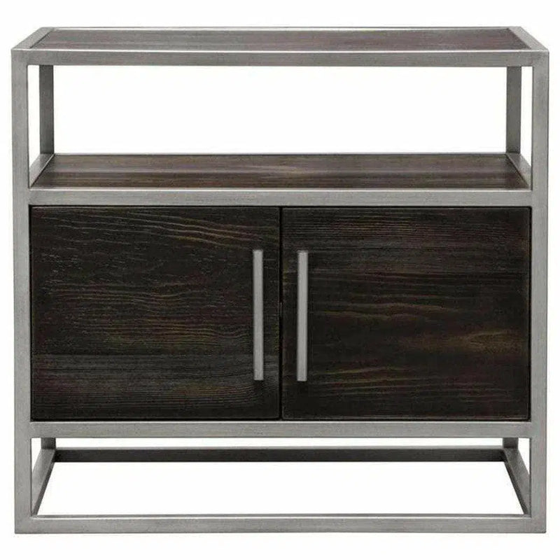 2-Door End Table in Dark Brown With Silver Metal Frame Nightstands LOOMLAN By Diamond Sofa