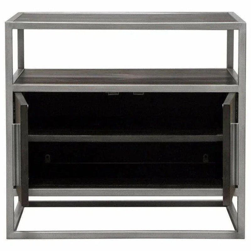 2-Door End Table in Dark Brown With Silver Metal Frame Nightstands LOOMLAN By Diamond Sofa