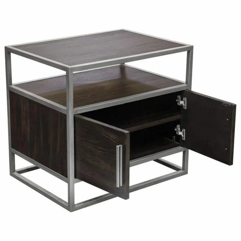 2-Door End Table in Dark Brown With Silver Metal Frame Nightstands LOOMLAN By Diamond Sofa