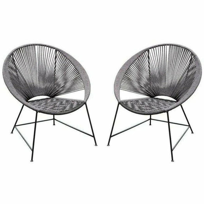 2-Pack Accent Chairs in Black/Grey Rope Black Metal Frame Accent Chairs LOOMLAN By Diamond Sofa