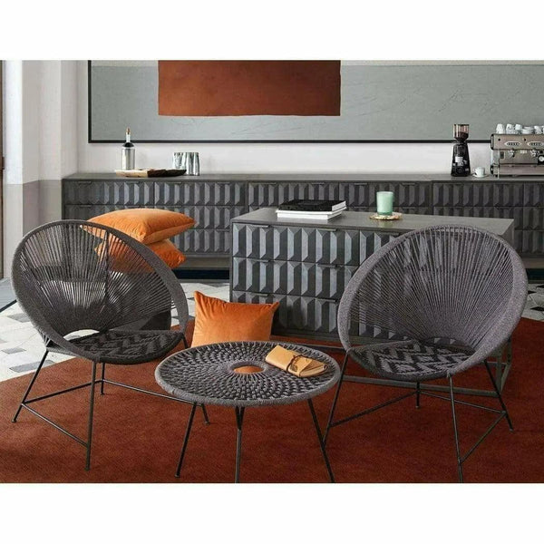 2-Pack Accent Chairs in Black/Grey Rope Black Metal Frame Accent Chairs LOOMLAN By Diamond Sofa