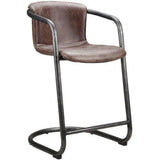 22 Inch Counter Stool Brown Leather (Set of 2) Industrial Counter Stools LOOMLAN By Moe's Home