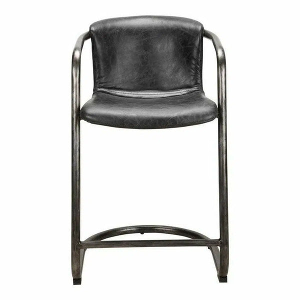 22 Inch Counter Stool Onyx Black Leather Industrial Counter Stools LOOMLAN By Moe's Home