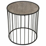 22" Round End Table with Grey Oak Finished Top and Metal Base Side Tables LOOMLAN By Diamond Sofa