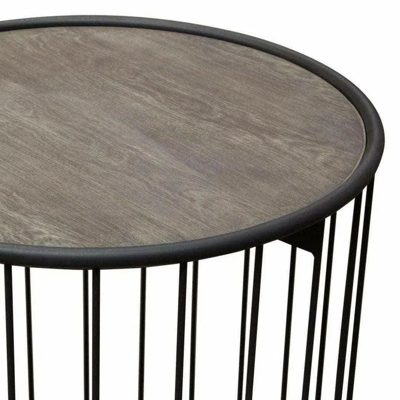 22" Round End Table with Grey Oak Finished Top and Metal Base Side Tables LOOMLAN By Diamond Sofa