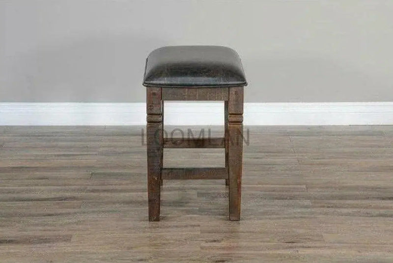 24" Dark Rustic Backless Counter Stool Padded Leather Seat Counter Stools LOOMLAN By Sunny D