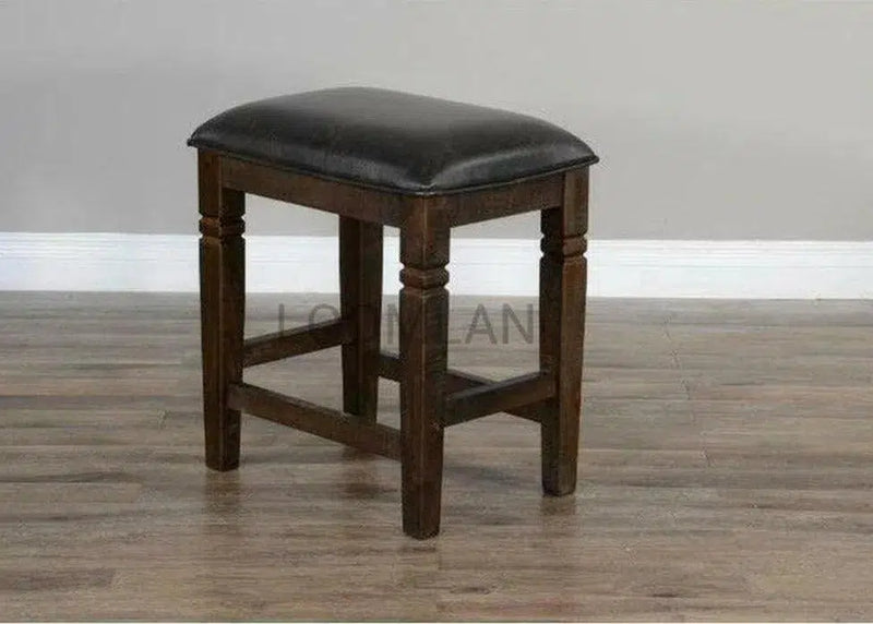 24" Dark Rustic Backless Counter Stool Padded Leather Seat Counter Stools LOOMLAN By Sunny D