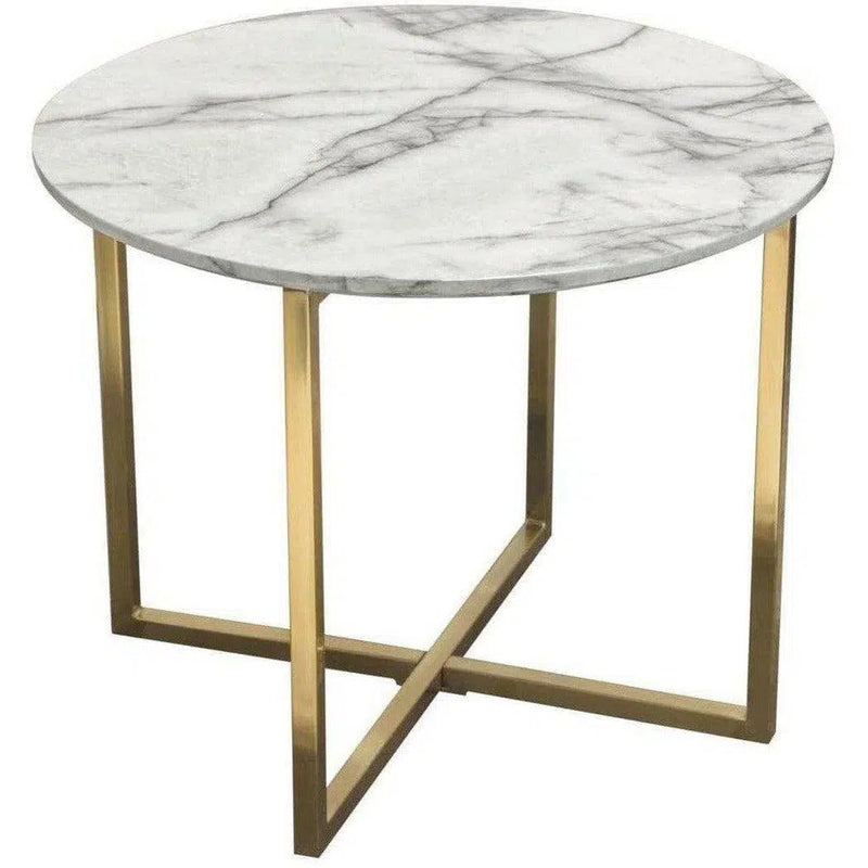 24" Round End Table Faux Marble Top and Gold Metal Frame Side Tables LOOMLAN By Diamond Sofa