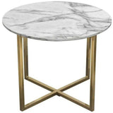 24" Round End Table Faux Marble Top and Gold Metal Frame Side Tables LOOMLAN By Diamond Sofa