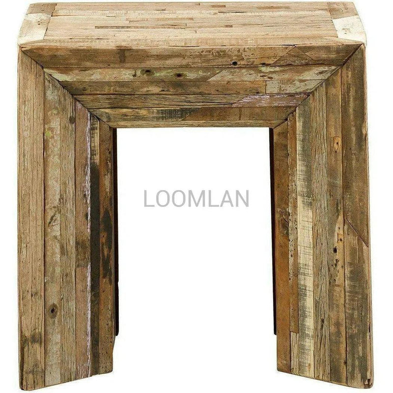 24" Square Rustic Reclaimed Wood Planks Accent Table Side Tables LOOMLAN By LOOMLAN