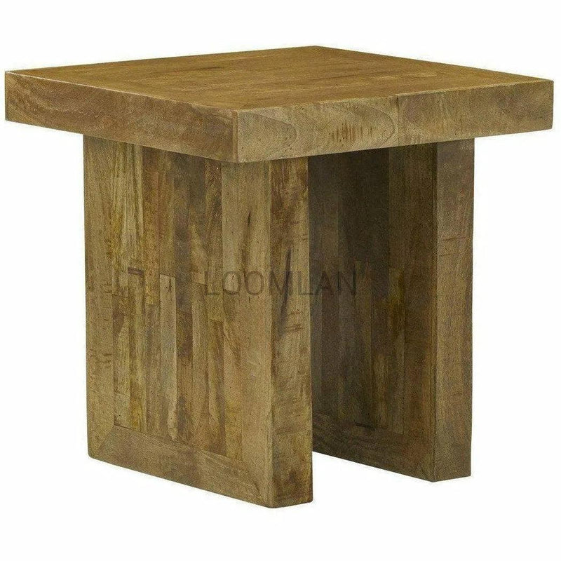 24" Square Rustic Reclaimed Wood Planks Side Table Side Tables LOOMLAN By LOOMLAN