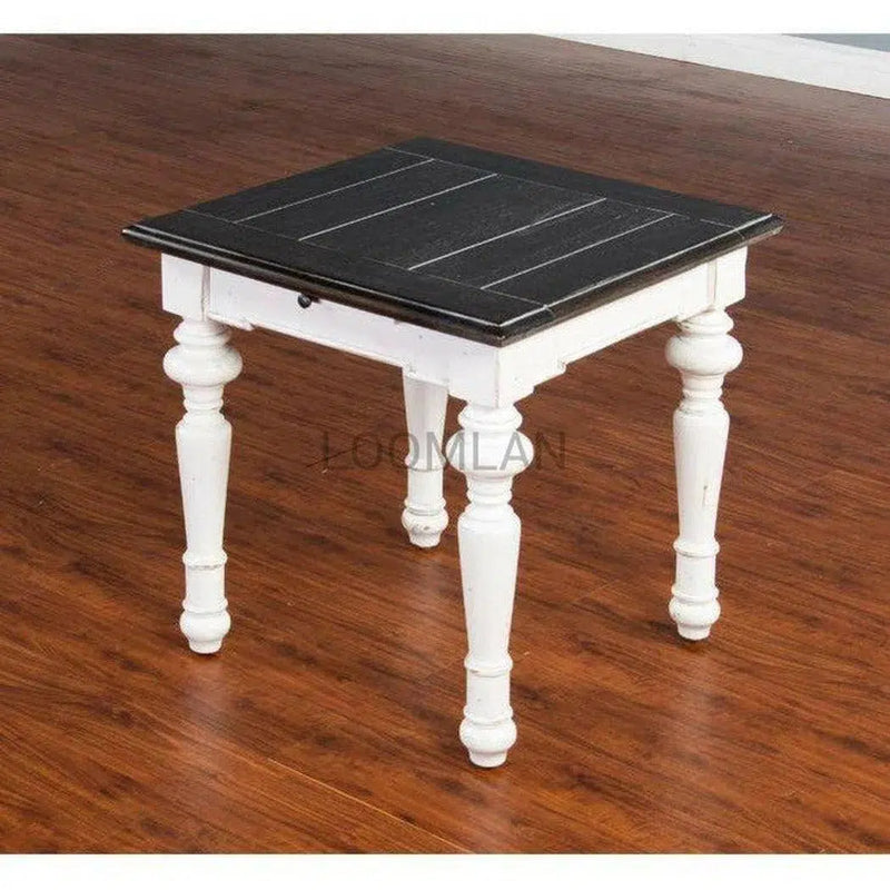 24" Square White and Distressed Black Wood Accent End Table Side Tables LOOMLAN By Sunny D