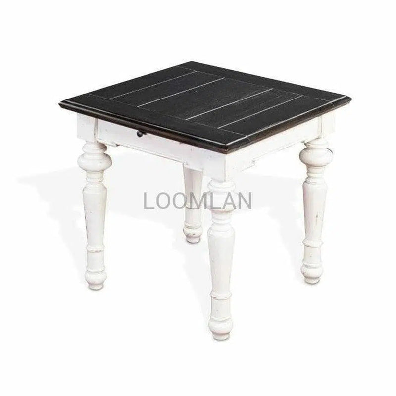 24" Square White and Distressed Black Wood Accent End Table Side Tables LOOMLAN By Sunny D