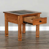 26" Square Rustic End Side Accent Table Natural Slate 1 Drawer Side Tables LOOMLAN By Sunny D