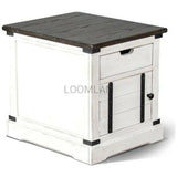 26" Square White and Black Wood End Table 1 Drawer Storage Cabinet Side Tables LOOMLAN By Sunny D