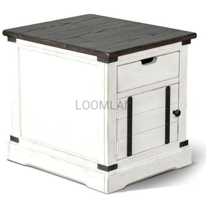 26" Square White and Black Wood End Table 1 Drawer Storage Cabinet Side Tables LOOMLAN By Sunny D