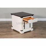 26" Square White and Black Wood End Table 1 Drawer Storage Cabinet Side Tables LOOMLAN By Sunny D