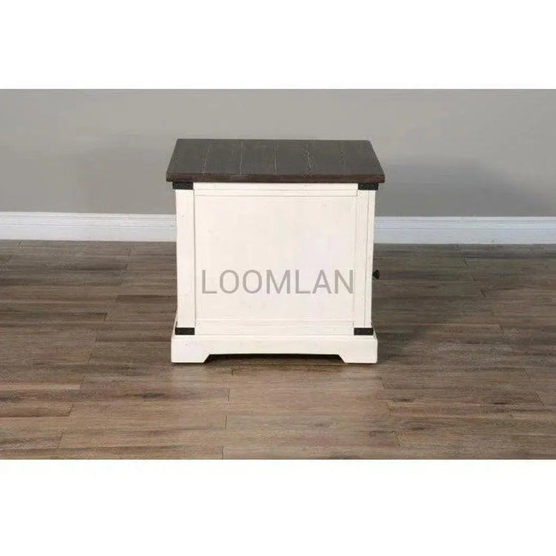 26" Square White and Black Wood End Table 1 Drawer Storage Cabinet Side Tables LOOMLAN By Sunny D