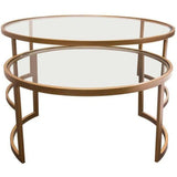 2PC Round Nesting Table Set Gold Frame Clear Glass Tops Coffee Tables LOOMLAN By Diamond Sofa