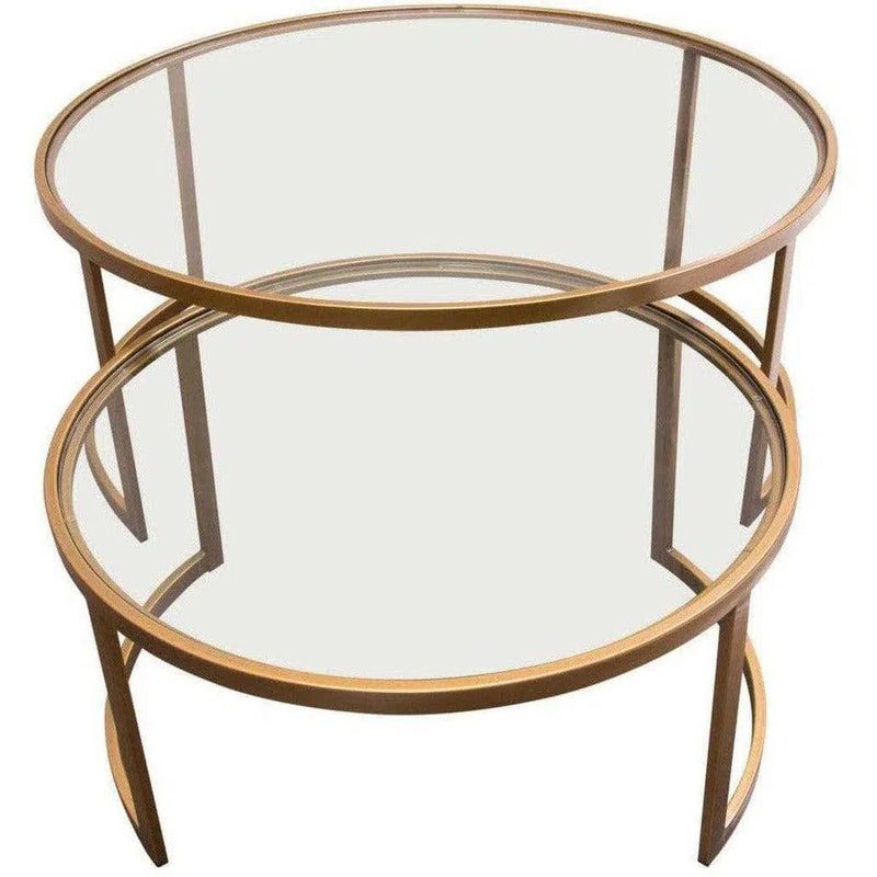 2PC Round Nesting Table Set Gold Frame Clear Glass Tops Coffee Tables LOOMLAN By Diamond Sofa