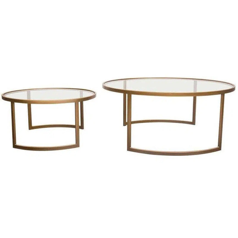 2PC Round Nesting Table Set Gold Frame Clear Glass Tops Coffee Tables LOOMLAN By Diamond Sofa