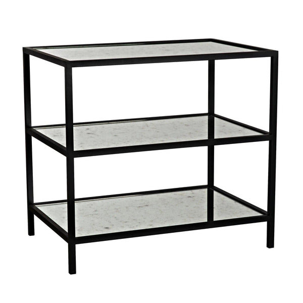 3 Tier Black Steel Rectangle Side Table with Antiqued Mirror Side Tables LOOMLAN By Noir