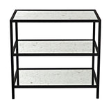 3 Tier Black Steel Rectangle Side Table with Antiqued Mirror Side Tables LOOMLAN By Noir