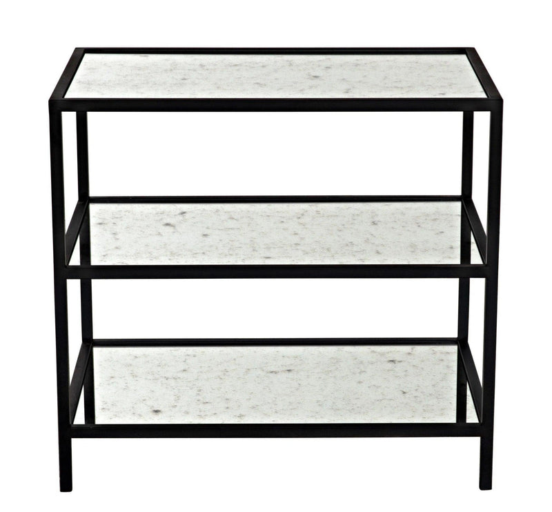 3 Tier Black Steel Rectangle Side Table with Antiqued Mirror Side Tables LOOMLAN By Noir