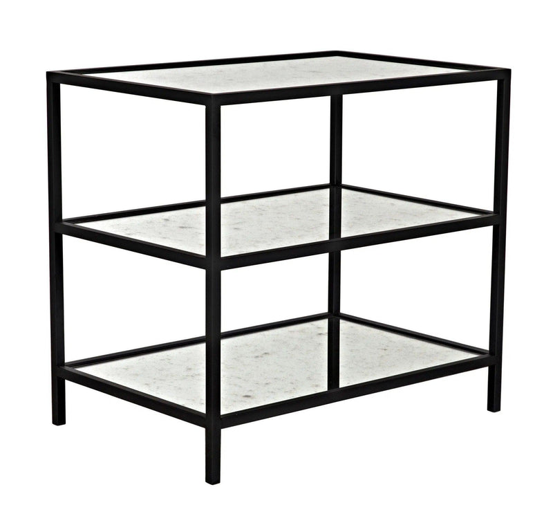 3 Tier Black Steel Rectangle Side Table with Antiqued Mirror Side Tables LOOMLAN By Noir