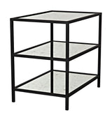 3 Tier Black Steel Rectangle Side Table with Antiqued Mirror Side Tables LOOMLAN By Noir