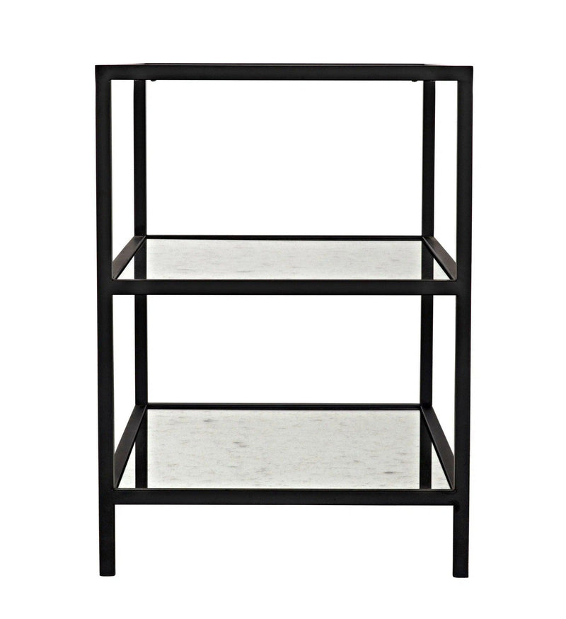 3 Tier Black Steel Rectangle Side Table with Antiqued Mirror Side Tables LOOMLAN By Noir