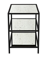 3 Tier Black Steel Rectangle Side Table with Antiqued Mirror Side Tables LOOMLAN By Noir