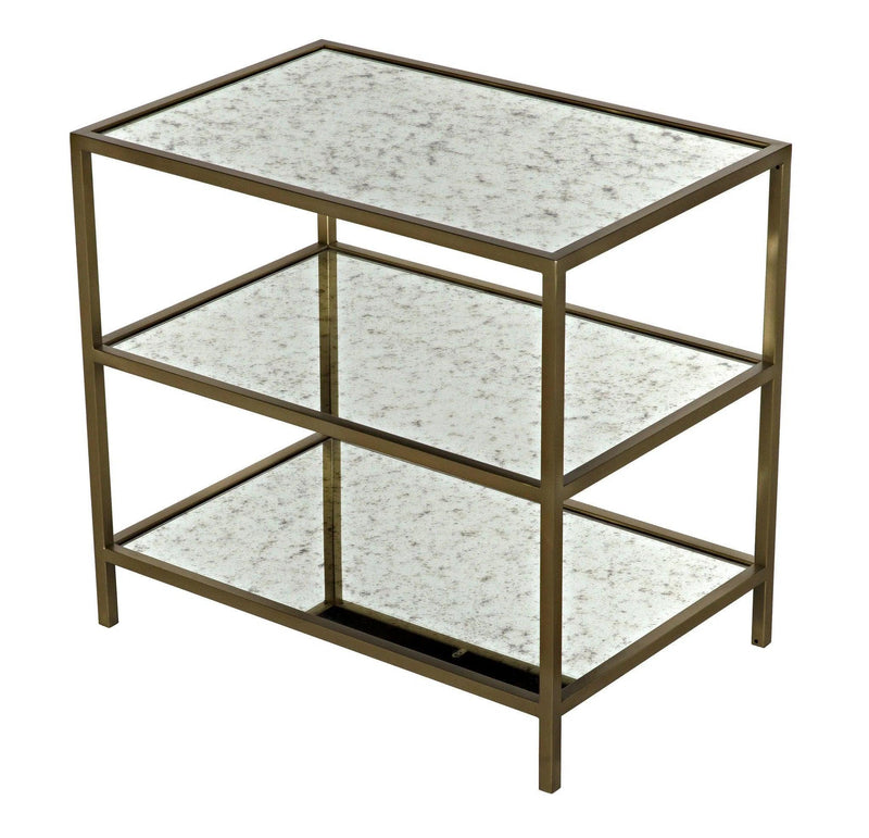 3 Tier Steel Rectangle Side Table With Antique Brass and Antique Mirror Side Tables LOOMLAN By Noir