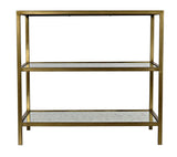 3 Tier Steel Rectangle Side Table With Antique Brass and Antique Mirror Side Tables LOOMLAN By Noir