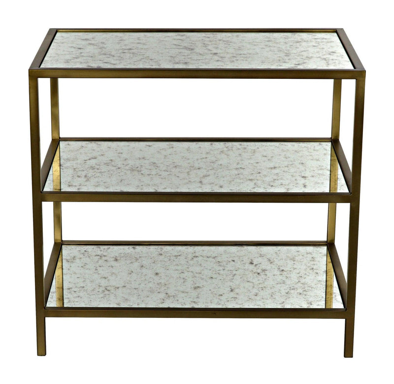 3 Tier Steel Rectangle Side Table With Antique Brass and Antique Mirror Side Tables LOOMLAN By Noir