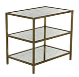 3 Tier Steel Rectangle Side Table With Antique Brass and Antique Mirror Side Tables LOOMLAN By Noir