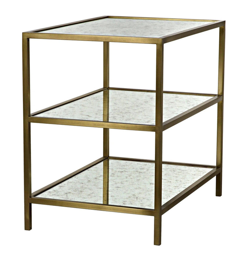 3 Tier Steel Rectangle Side Table With Antique Brass and Antique Mirror Side Tables LOOMLAN By Noir