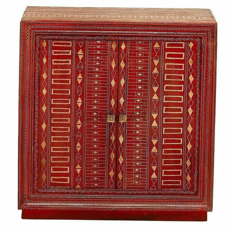 32" Distressed Red and Gold Hand Painted 2 Door Accent Cabinet Accent Cabinets LOOMLAN By LOOMLAN