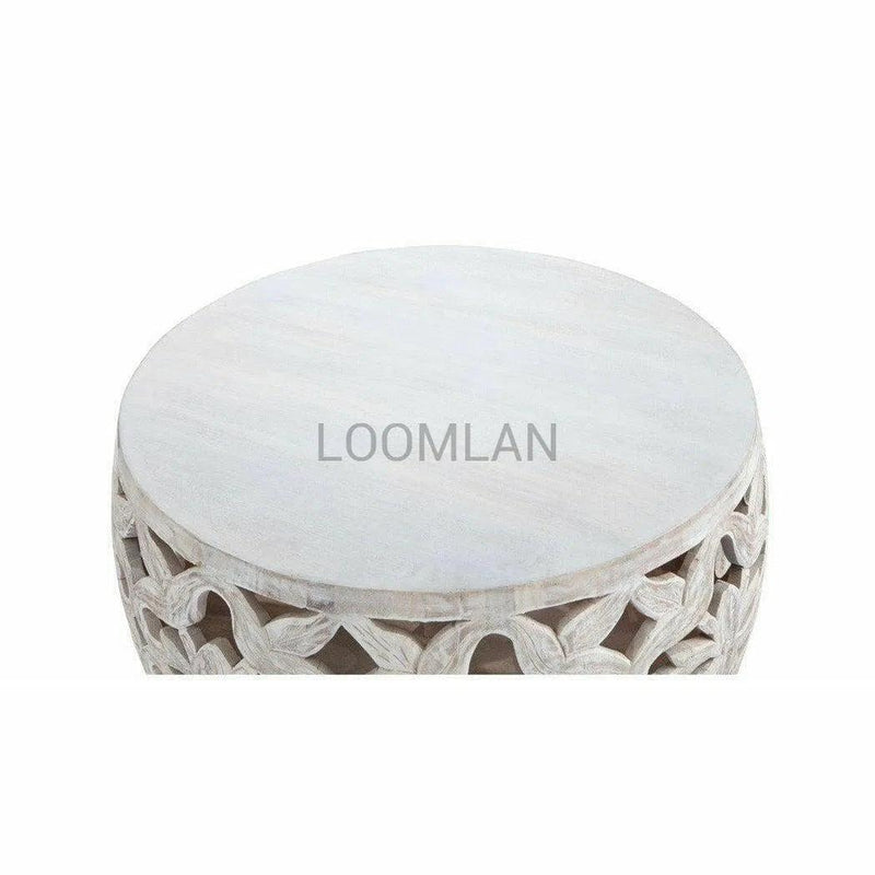 32" Mango Wood White Wash Drum Coffee Table Coffee Tables LOOMLAN By LOOMLAN