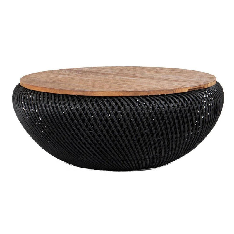 32Black Round Coffee Table With Storage Wood Top With Wood Base Coffee Tables LOOMLAN By LH Imports