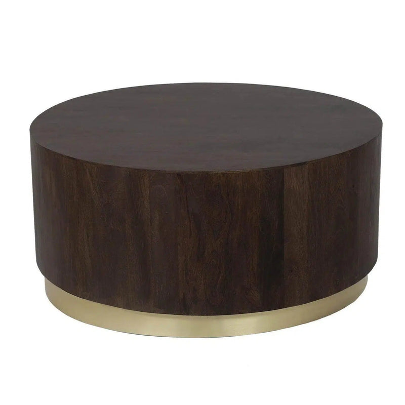 35" Brown Round Coffee Table Wood Top With Wood Base Coffee Tables LOOMLAN By LH Imports