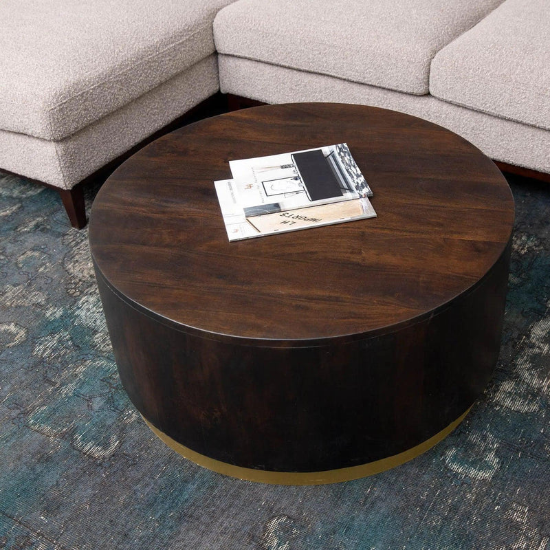 35" Brown Round Coffee Table Wood Top With Wood Base Coffee Tables LOOMLAN By LH Imports