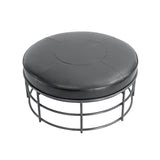 35" Round Black Leather Ottoman Coffee Table Iron Base Industrial Coffee Tables LOOMLAN By LH Imports