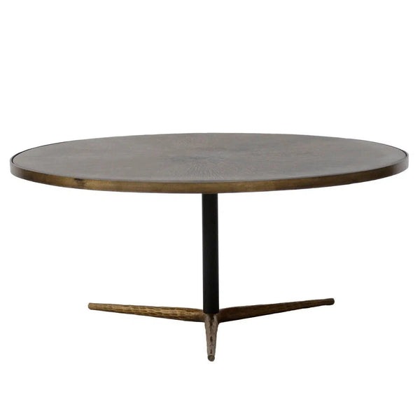 36" Brown Round Coffee Table Metal Top With Metal Frame Coffee Tables LOOMLAN By LH Imports