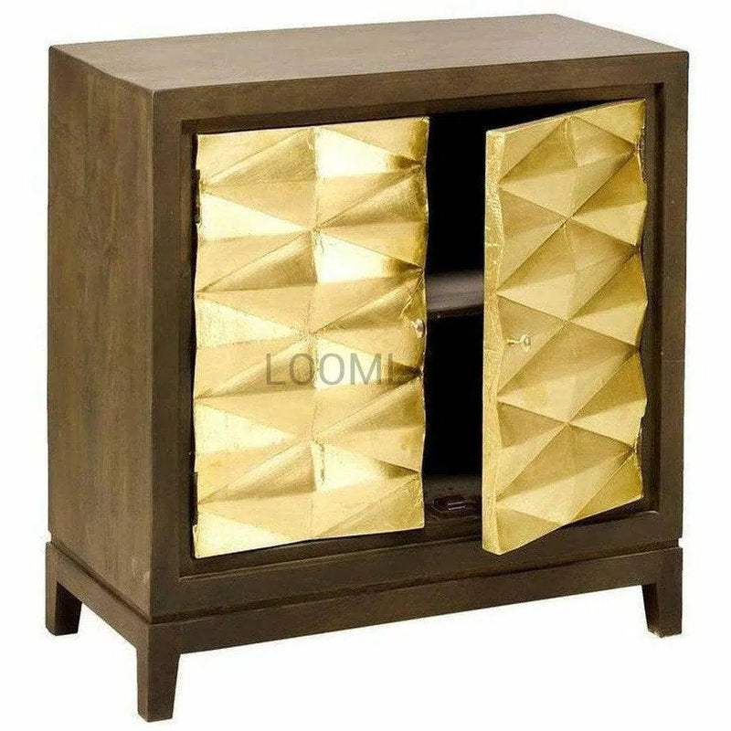 36" Slim Brass Doors Handmade Pattern Accent Cabinet Accent Cabinets LOOMLAN By LOOMLAN