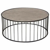 38" Round Cocktail Table Grey Oak Top and Metal Base Coffee Tables LOOMLAN By Diamond Sofa